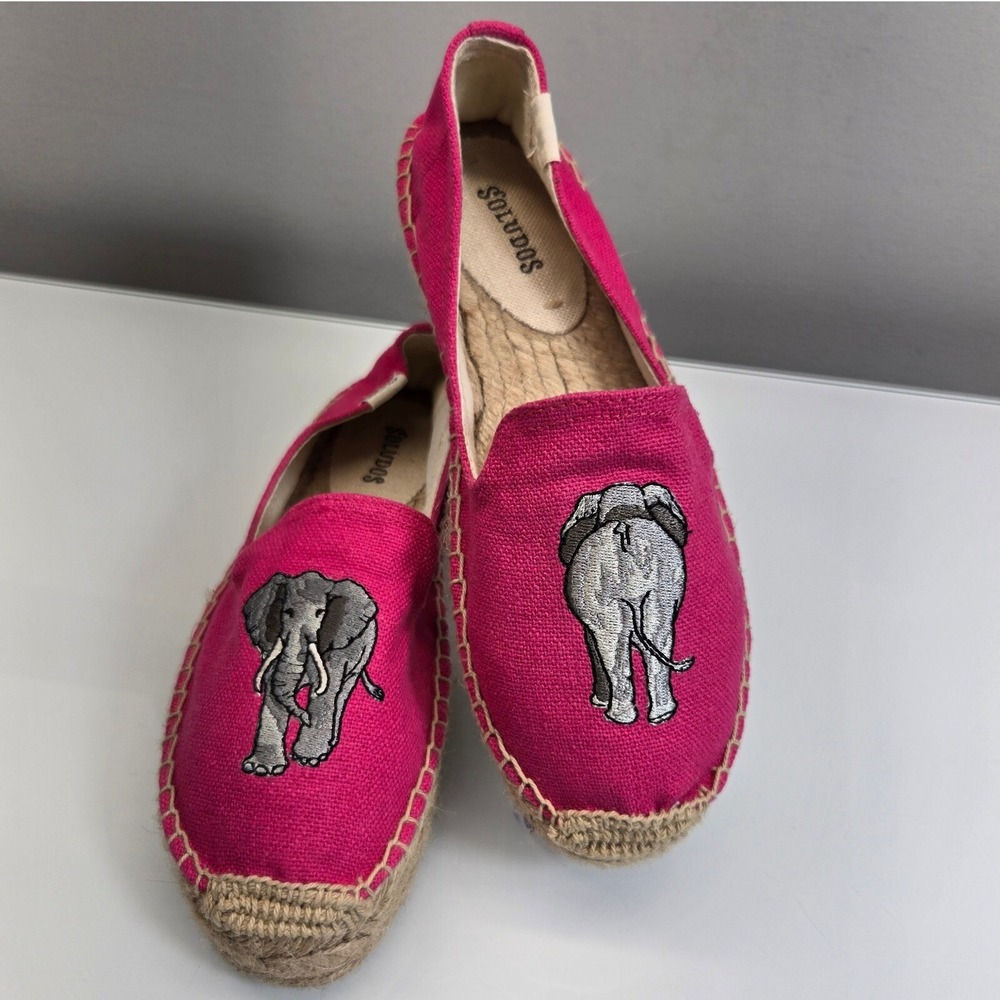 Soludos‎ Revolve Espadrille Flats Women Size 7 Pink Elephant Smoking Slipper Fun